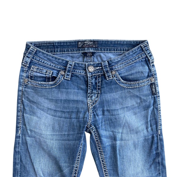 ✨ Vintage Y2K Silver Aiko Capri Jeans SZ 28 Low Rise Medium Wash Thick Stitch - Picture 3 of 8